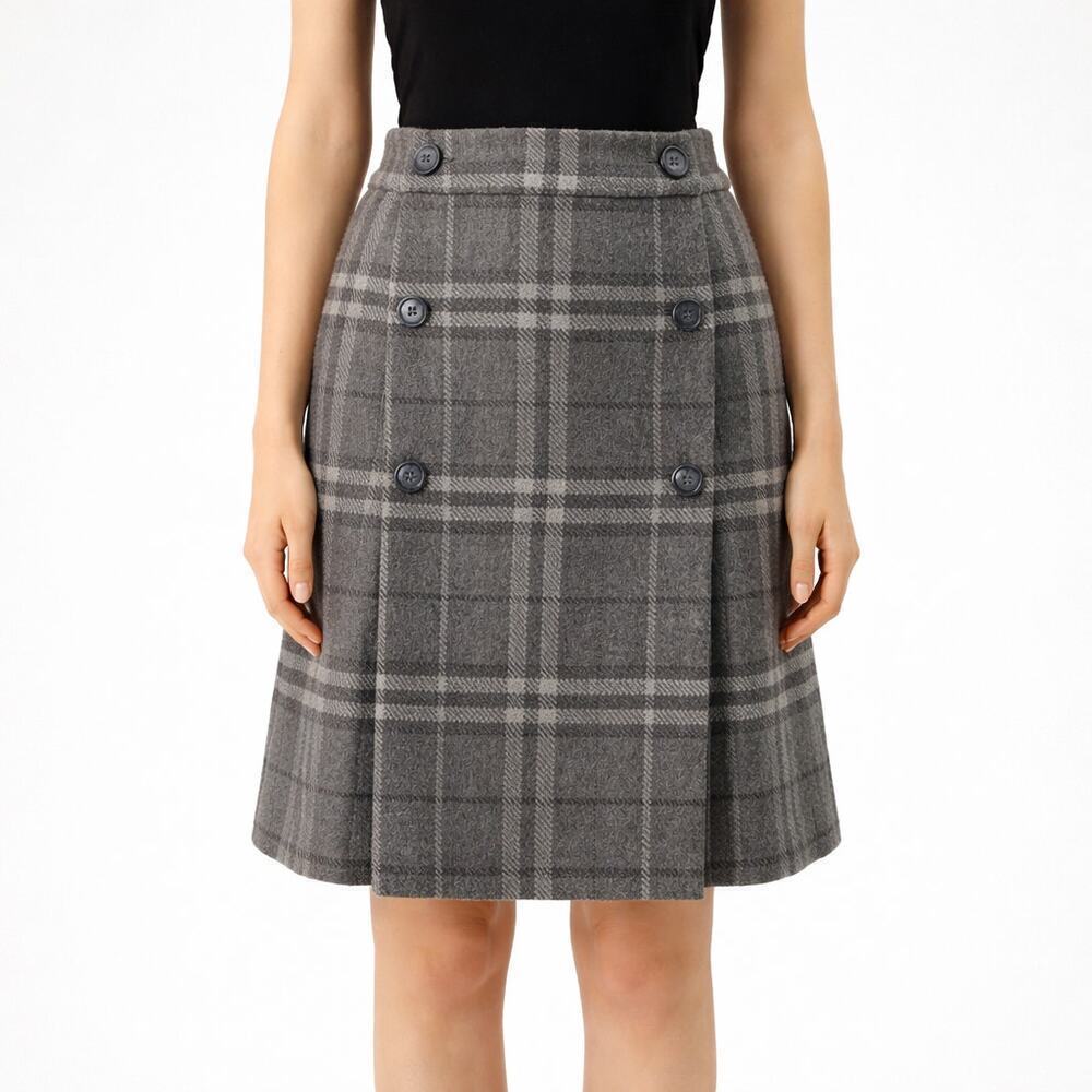 NWT Lauren Ralph Lauren Gray Plaid Wool Skirt Sz 18 3XL Double Breasted Pleated